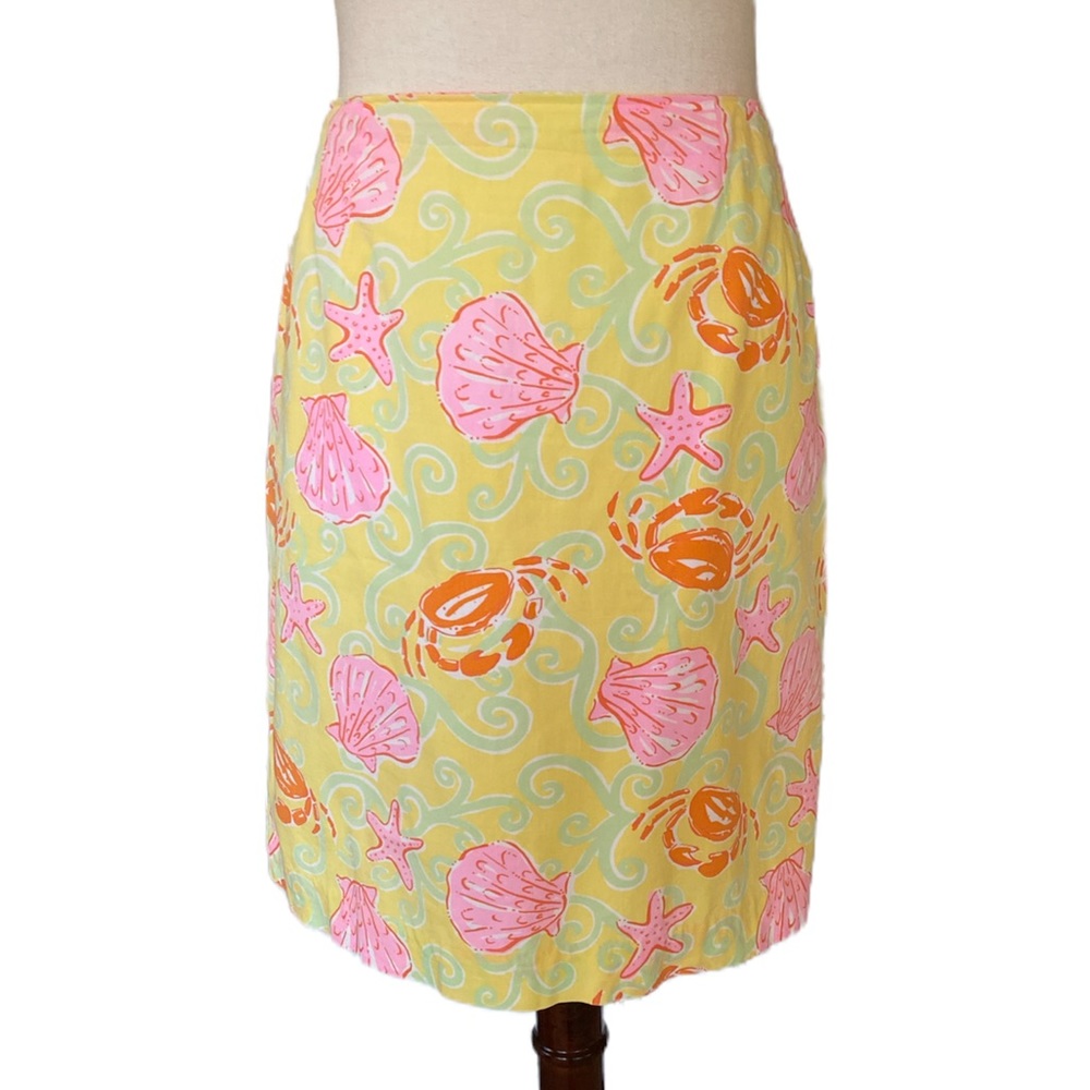 Lilly Pulitzer Vintage Sunrise Sandbar Crab Shell Yellow Pink Mini Skirt - 8
